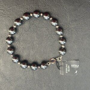 Sterling silver & charcoal faux pearls bracelet
